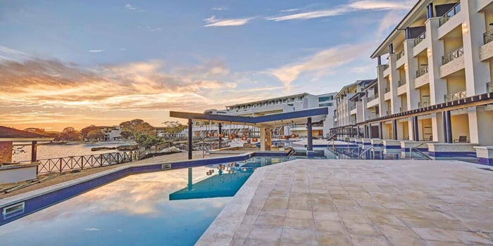pool at hideaway during sunset